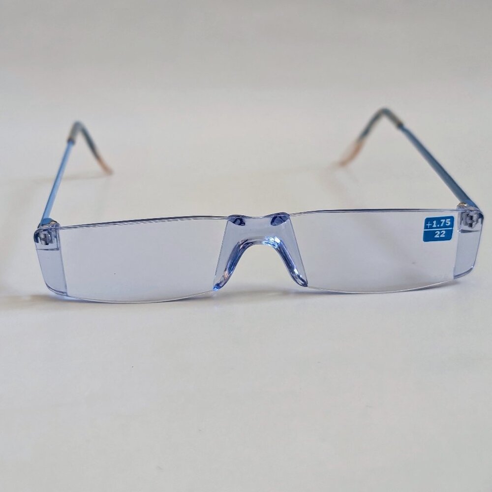 NWT Vintage 90's Rectangle Rimless Half Frame Reading Sunglasses (Blue)